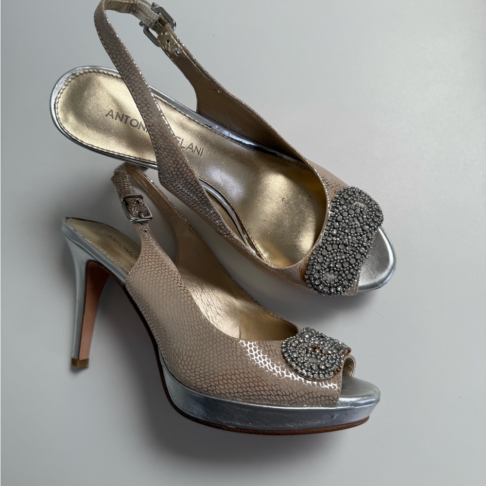 ANTONIO MELANI Silver and Gold Embellished Heels